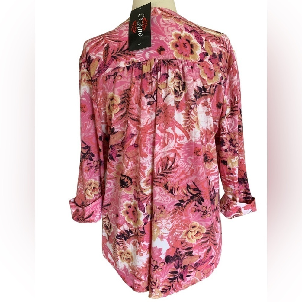 COCOMO 1X Pink Floral Plus Size 3/4 sleeve women’s Pintuck Blouse top sh… - Picture 2 of 12